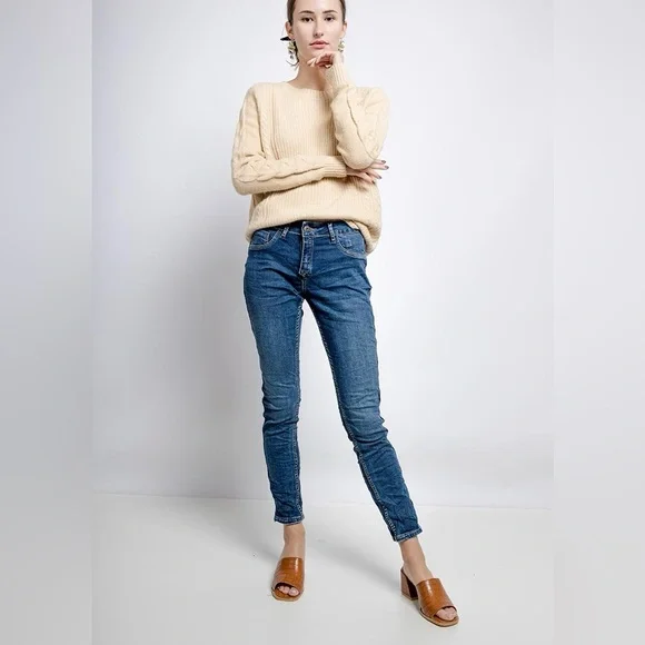 Tempo Paris Blue Floral Reversible Denim Skinny Jeans Cotton Blend Large - Picture 5 of 16